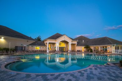 The Activity Center pool at dusk