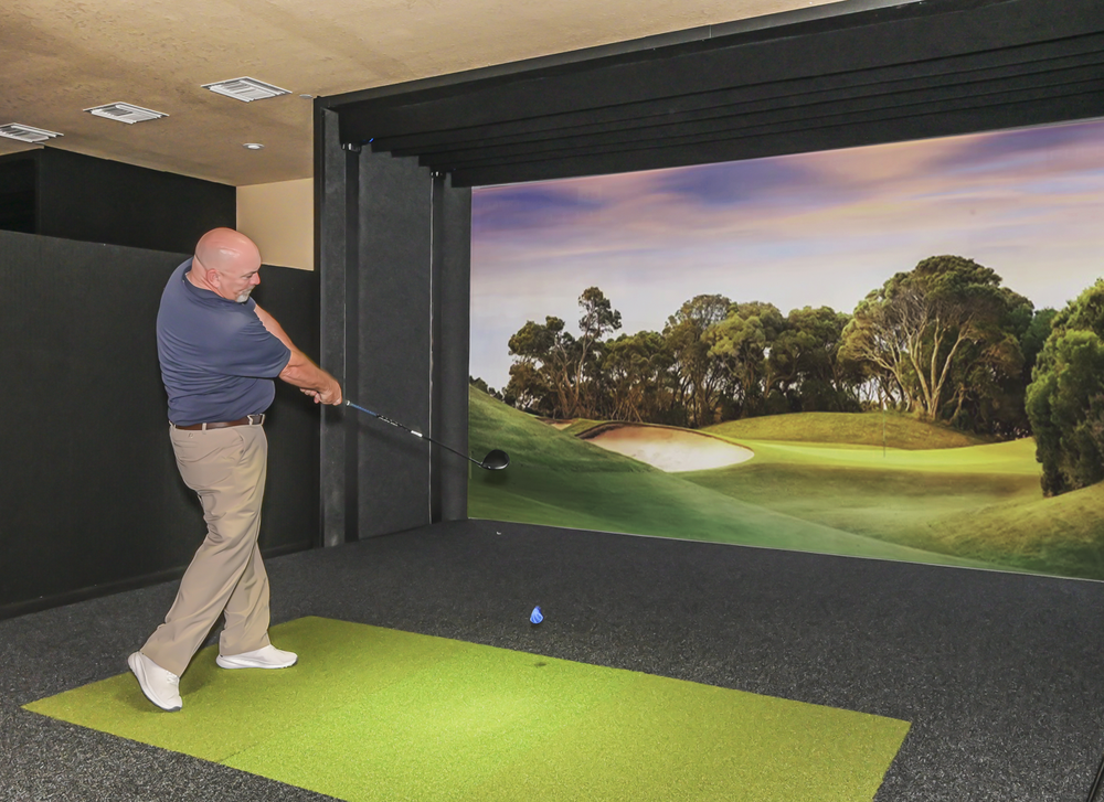 Indoor golf simulator at the SkyView clubhouse