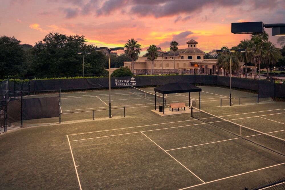 SkyView Tennis Center at sunset