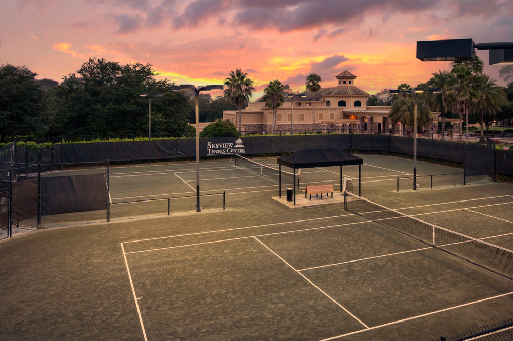 SkyView Tennis Center at sunset