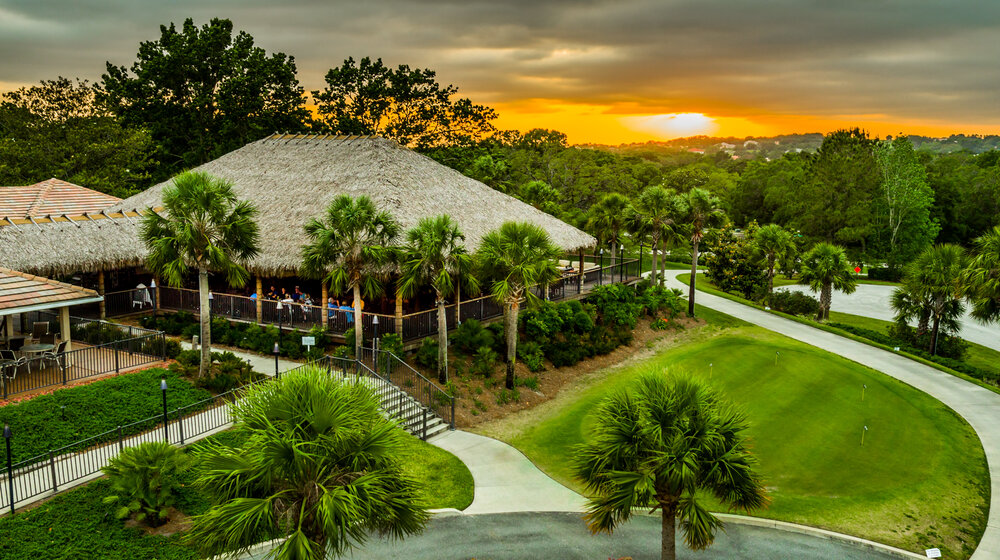 Tiki Bar at sunset overlooking the golf course in Terra Vista